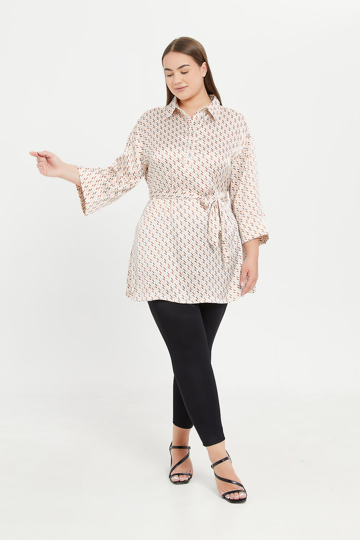 Redtag-Women-Geometric-Print-Satin-Belted-Shirt-Style-Tunic-Category:Blouses,-Colour:Assorted,-Deals:New-In,-Filter:Plus-Size,-H1:LWR,-H2:LDP,-H3:BLO,-H4:CBL,-LDP-Blouses,-LWRLDPBLOCBL,-New-In-LDP-APL,-Non-Sale,-ProductType:Tunic-Tops,-S23D,-Season:S23D,-Section:Women-Women's-