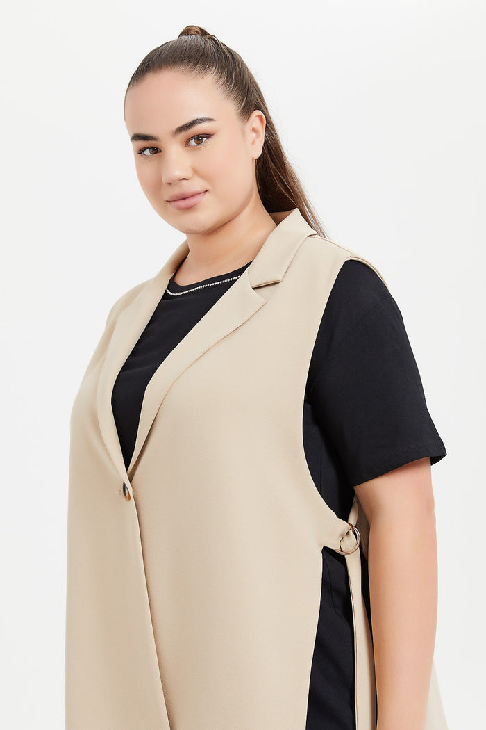 Redtag-Women-Beige-Sleeveless-Jacket-Category:Cardigans,-Colour:Beige,-Deals:New-In,-Filter:Women's-Clothing,-H1:LWR,-H2:LDP,-H3:KNW,-H4:CGN,-LDP-Cardigans,-LWRLDPKNWCGN,-New-In-LDP-APL,-Non-Sale,-ProductType:Cardigans,-S23D,-Season:S23D,-Section:Women-Women's-