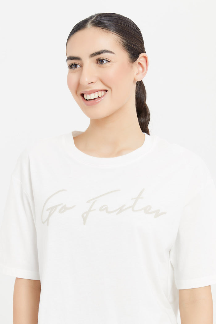 Redtag-Women-White-Boxy-Fit-Placement-Print-T-Shirt-Category:T-Shirts,-Colour:White,-Deals:New-In,-Filter:Women's-Clothing,-H1:LWR,-H2:LAD,-H3:SPW,-H4:ATS,-LWRLADSPWATS,-New-In-Women-APL,-Non-Sale,-ProductType:Graphic-T-Shirts,-S23D,-Season:S23D,-Section:Women,-Women-T-Shirts-Women's-