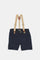 Redtag-Navy-Printed-Floral-Shirt-With-Blue-Suspender-Shorts-Category:Sets,-Colour:Navy,-Deals:New-In,-Filter:Infant-Boys-(3-to-24-Mths),-H1:KWR,-H2:INB,-H3:SET,-H4:CAE,-INB-Sets,-New-In-INB,-Non-Sale,-ProductType:Sets,-RMD,-S23D,-Season:S23D,-Section:Boys-(0-to-14Yrs)-Infant-Boys-3 to 24 Months