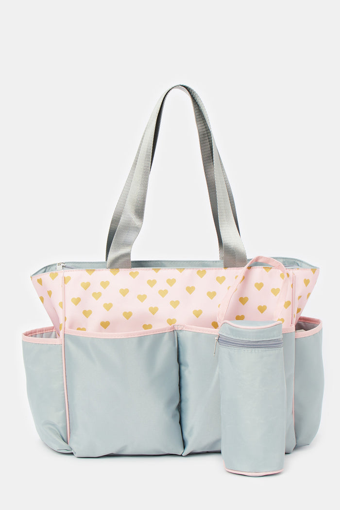 Redtag-Pink/Grey-Diaper-Bag-Category:Bags,-Colour:Grey,-Deals:New-In,-Filter:Newborn-Accessories,-H1:ACC,-H2:NBN,-H3:FEC,-H4:FEC-FEEDING-AND-CHANGING,-NBN-Bags,-New-In,-New-In-NBN-ACC,-Non-Sale,-ProductType:Baby-Diaper-Bags,-S23C,-Season:S23C,-Section:Boys-(0-to-14Yrs)-New-Born-Baby-