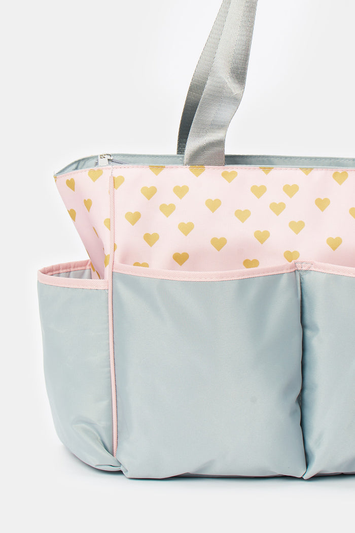 Redtag-Pink/Grey-Diaper-Bag-Category:Bags,-Colour:Grey,-Deals:New-In,-Filter:Newborn-Accessories,-H1:ACC,-H2:NBN,-H3:FEC,-H4:FEC-FEEDING-AND-CHANGING,-NBN-Bags,-New-In,-New-In-NBN-ACC,-Non-Sale,-ProductType:Baby-Diaper-Bags,-S23C,-Season:S23C,-Section:Boys-(0-to-14Yrs)-New-Born-Baby-