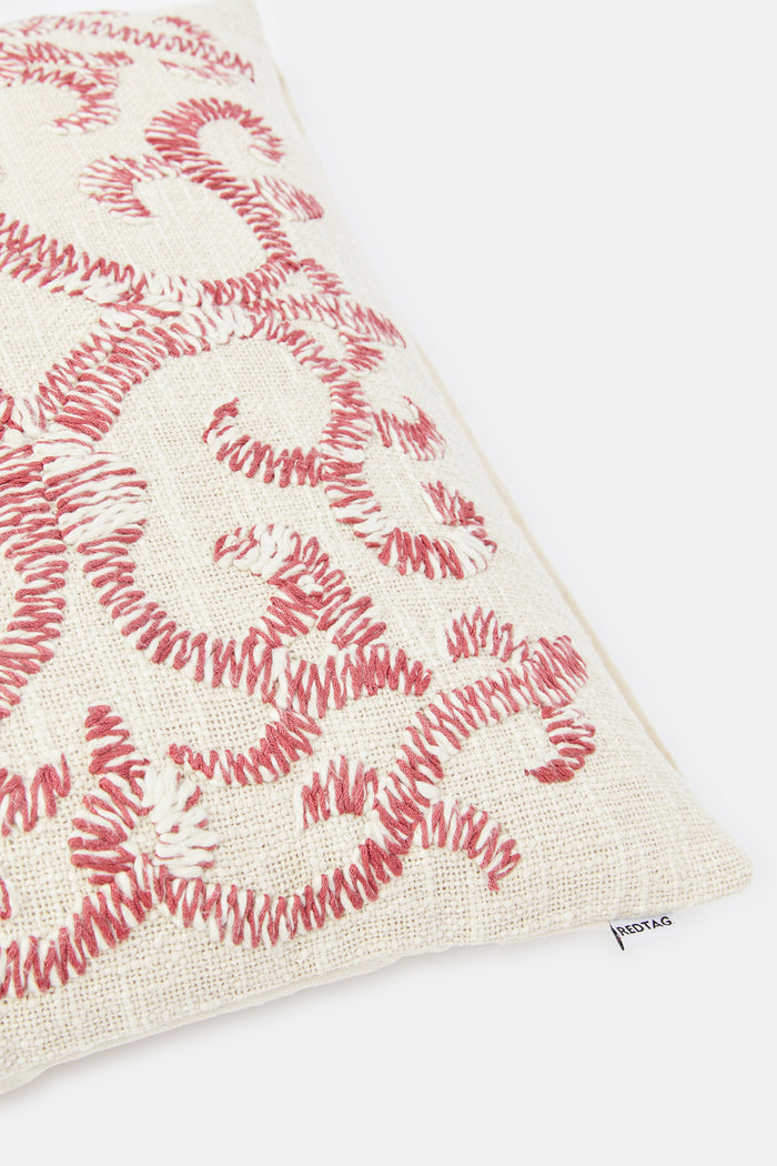 Redtag-Ivory/Rust-Embroidered-Cushion-Category:Cushions,-Colour:Ivory,-Deals:New-In,-Filter:Home-Bedroom,-H1:HMW,-H2:BED,-H3:BCC,-H4:CUS,-HMW-BED-Cushions,-HMWBEDBCCCUS,-New-In-HMW-BED,-Non-Sale,-ProductType:Cushions,-Season:W23O,-Section:Homewares,-W23O-Home-Bedroom-