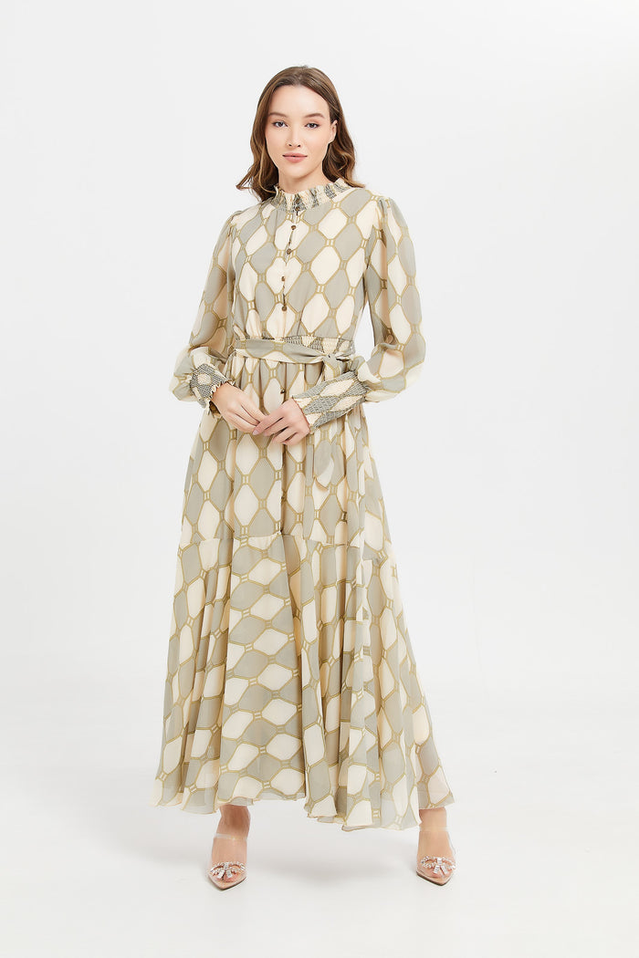 Redtag-Geometric-Print-High-Neck-Maxi-Dress-Category:Dresses,-Colour:Assorted,-Deals:New-In,-Filter:Women's-Clothing,-H1:LWR,-H2:LAD,-H3:DRS,-H4:CAD,-Maxi,-Maxi-Dress,-New-In-Women,-Non-Sale,-ProductType:Dresses,-S23E,-Season:S23E,-Section:Women,-women-clothing,-Women-Dresses-Women's-