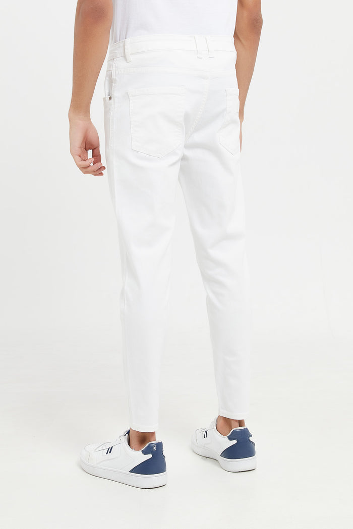 Redtag-White-5-Pocket-Skinny-Croped-Trouser-Category:Trousers,-Colour:White,-Deals:New-In,-Filter:Men's-Clothing,-H1:MWR,-H2:GEN,-H3:TRS,-H4:CTR,-Men-Trousers,-New-In-Men,-Non-Sale,-ProductType:Chino-Trousers,-S23E,-Season:S23E,-Section:Men-Men's-