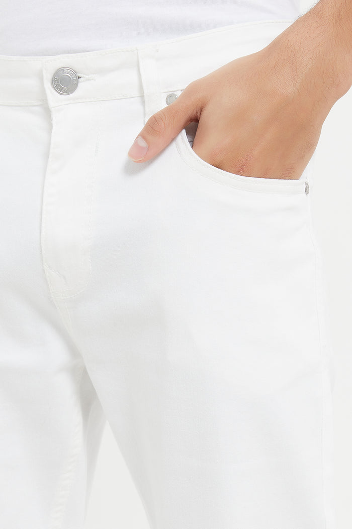 Redtag-White-5-Pocket-Skinny-Croped-Trouser-Category:Trousers,-Colour:White,-Deals:New-In,-Filter:Men's-Clothing,-H1:MWR,-H2:GEN,-H3:TRS,-H4:CTR,-Men-Trousers,-New-In-Men,-Non-Sale,-ProductType:Chino-Trousers,-S23E,-Season:S23E,-Section:Men-Men's-