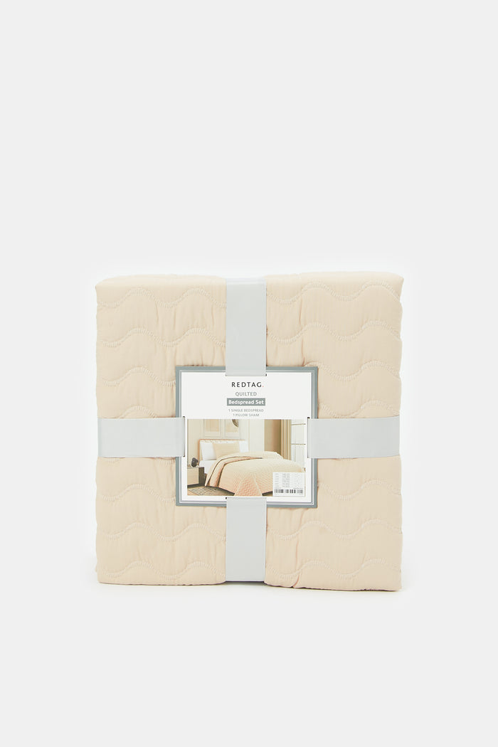 Redtag-Beige-2-Piece-Wavy-Quilted-Bedspread-(Single-Size)-Category:Bedspreads,-Colour:Beige,-Deals:New-In,-Filter:Home-Bedroom,-H1:HMW,-H2:BED,-H3:BEC,-H4:BSP,-HMW-BED-Bedspreads,-HMWBEDBECBSP,-New-In-HMW-BED,-Non-Sale,-ProductType:Bedspreads-Single-Size,-S23D,-Season:S23D,-Section:Homewares-Home-Bedroom-