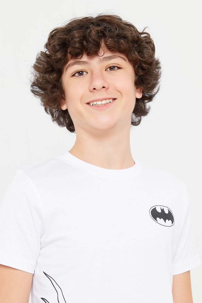 Redtag-White-Batman-Single-Print-Tee-BSR-T-Shirts,-Category:T-Shirts,-Colour:White,-Deals:New-In,-Filter:Senior-Boys-(8-to-14-Yrs),-H1:KWR,-H2:BSR,-H3:TSH,-H4:TSH,-KWRBSRTSHTSH,-New-In-BSR,-Non-Sale,-ProductType:Printed-T-Shirt,-S23E,-Season:S23E,-Section:Boys-(0-to-14Yrs),-TBL-Senior-Boys-9 to 14 Years