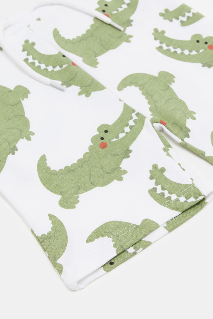 Redtag-Green-Pirinted-Croc-On-White-Active-Shorts-Category:Shorts,-Colour:Green,-Deals:New-In,-Filter:Infant-Boys-(3-to-24-Mths),-H1:KWR,-H2:INB,-H3:SPW,-H4:AST,-INB-Shorts,-KWRINBSPWAST,-New-In-INB,-Non-Sale,-ProductType:Active-Shorts,-S23E,-Season:S23E,-Section:Boys-(0-to-14Yrs),-TBL-Infant-Boys-3 to 24 Months
