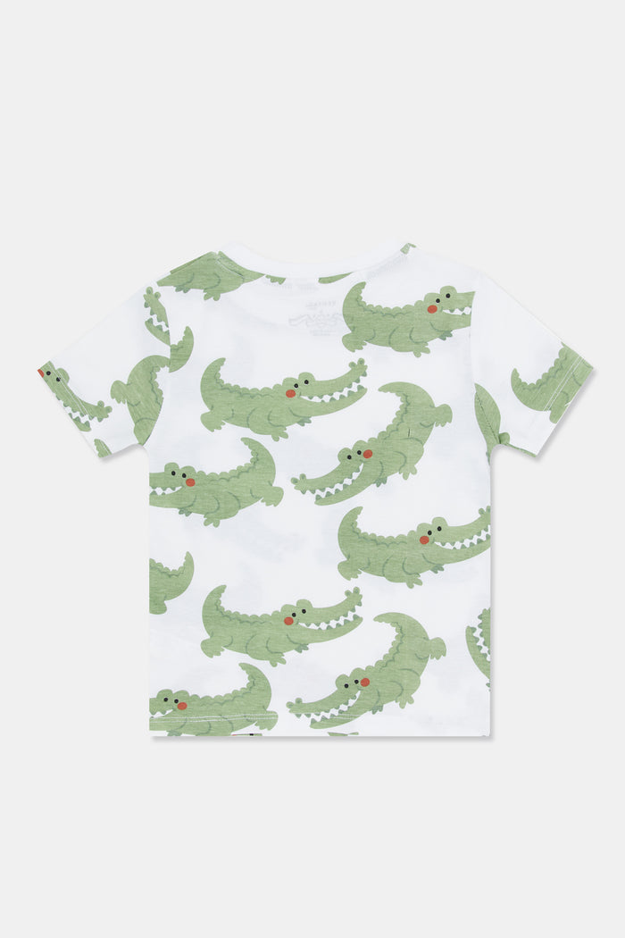 Redtag-Aop-Green-Croc-T-Shirt-Category:T-Shirts,-Colour:Green,-Deals:New-In,-Filter:Infant-Boys-(3-to-24-Mths),-H1:KWR,-H2:INB,-H3:TSH,-H4:TSH,-INB-T-Shirts,-KWRINBTSHTSH,-New-In-INB,-Non-Sale,-ProductType:Printed-T-Shirt,-S23E,-Season:S23E,-Section:Boys-(0-to-14Yrs),-TBL-Infant-Boys-3 to 24 Months