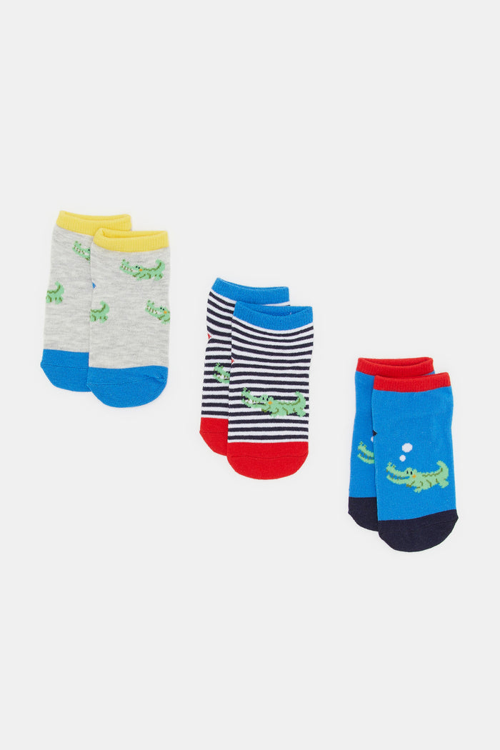 Redtag-Grey-And-Blue-Croc-3-Pack-Socks-365,-Category:Socks,-Colour:Assorted,-Deals:New-In,-Filter:Infant-Boys-(3-to-24-Mths),-H1:KWR,-H2:INB,-H3:HOS,-H4:SKS,-INB-Socks,-KWRINBHOSSKS,-New-In-INB,-Non-Sale,-ProductType:Ankle-Socks,-Season:365365,-Section:Boys-(0-to-14Yrs)-Infant-Boys-3 to 24 Months