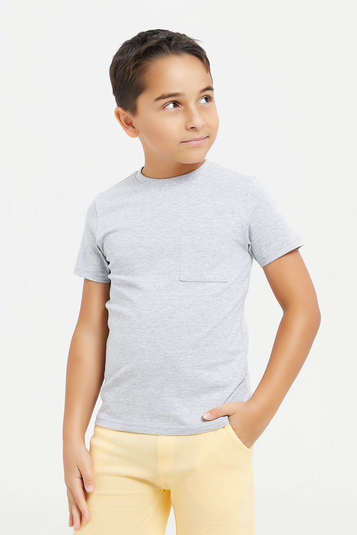 Redtag-Navy/Grey-Rey-2-Pc-Pack--Short-Sleeve-T--Shirt-With-Pocket-BOY-T-Shirts,-BTS,-Category:T-Shirts,-Colour:Navy,-Deals:New-In,-Filter:Boys-(2-to-8-Yrs),-H1:KWR,-H2:BOY,-H3:TSH,-H4:TSH,-KWRBOYTSHTSH,-New-In-BOY,-Non-Sale,-ProductType:Printed-T-Shirt,-S23E,-Season:S23E,-Section:Boys-(0-to-14Yrs)-Boys-2 to 8 Years