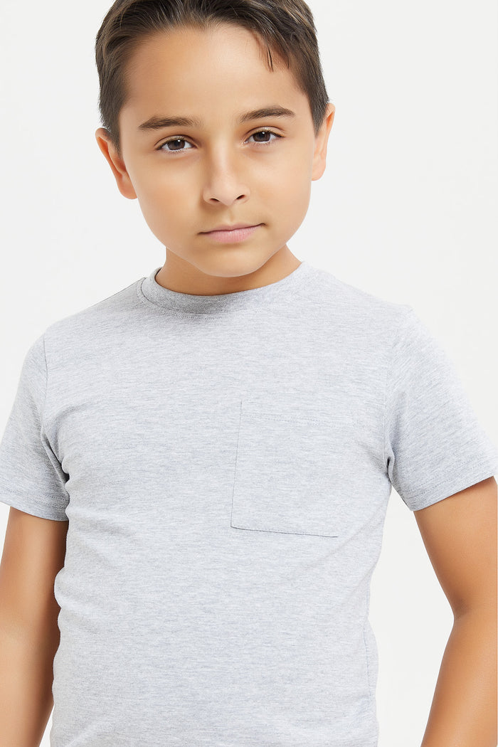 Redtag-Navy/Grey-Rey-2-Pc-Pack--Short-Sleeve-T--Shirt-With-Pocket-BOY-T-Shirts,-BTS,-Category:T-Shirts,-Colour:Navy,-Deals:New-In,-Filter:Boys-(2-to-8-Yrs),-H1:KWR,-H2:BOY,-H3:TSH,-H4:TSH,-KWRBOYTSHTSH,-New-In-BOY,-Non-Sale,-ProductType:Printed-T-Shirt,-S23E,-Season:S23E,-Section:Boys-(0-to-14Yrs)-Boys-2 to 8 Years
