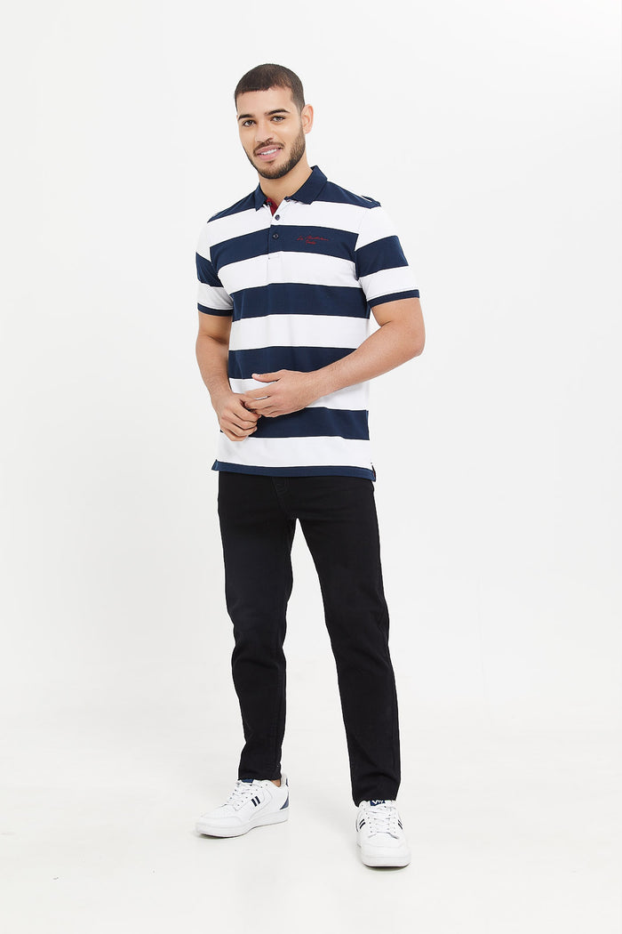 Redtag-Navy-/-White-Striper-Polo-Shirt-Category:Polo-T-Shirts,-Colour:White,-Deals:New-In,-Filter:Men's-Clothing,-H1:MWR,-H2:GEN,-H3:TSH,-H4:POS,-Men-Polo-T-Shirts,-MWRGENTSHPOS,-New-In-Men,-Non-Sale,-ProductType:Stripe-Polo-Shirts,-S23E,-Season:S23E,-Section:Men-Men's-